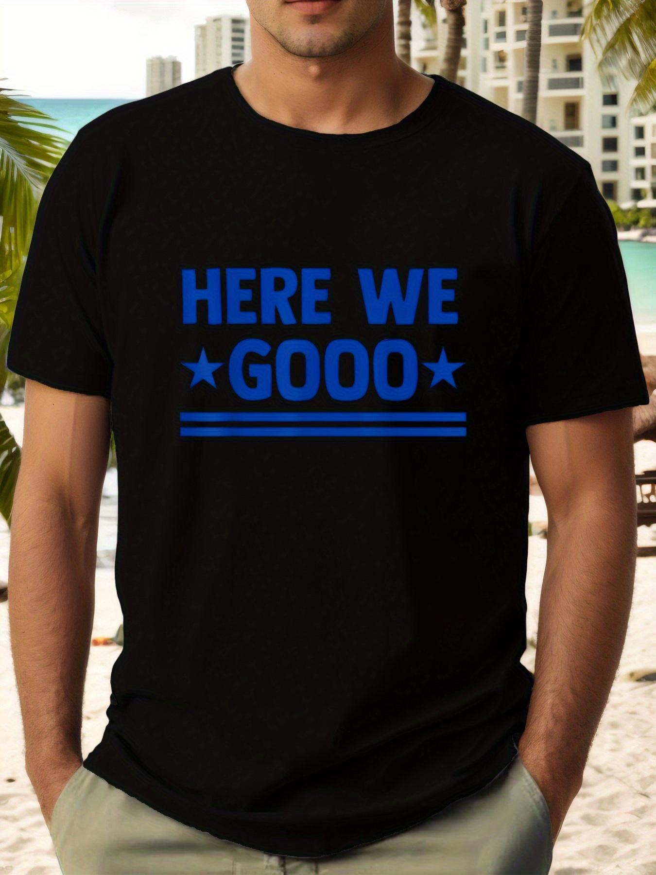 HERE WE GOOD Graphic Tee - Casual Summer Short Sleeve Cotton T-shirt with Stars & Stripes Design XXL