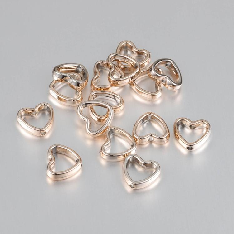 Pack of 50 Fashionable Heart Shaped Double Hole Beads CCB Material Hollow Hearts