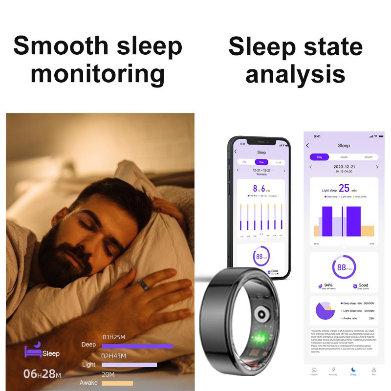 R02 Smart Ring  Mens Rings for Woman Smartring Heart Rate Monitor Multi-sport Mode Bluetooth Fitness and Sleep Tracker