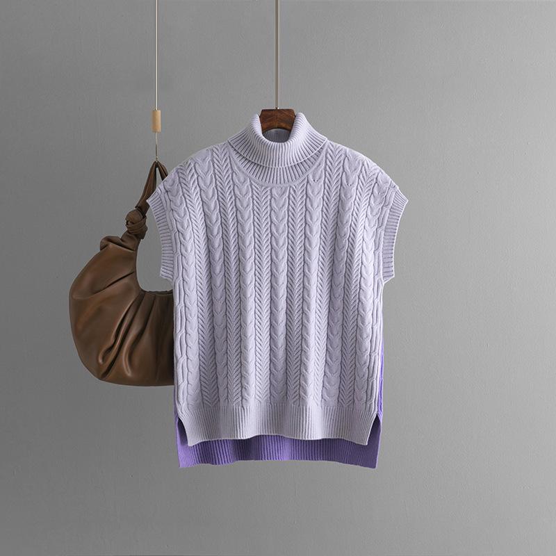 2024 Autumn/Winter Women's Color Block Sleeveless Cable Knit Pullover Sweater