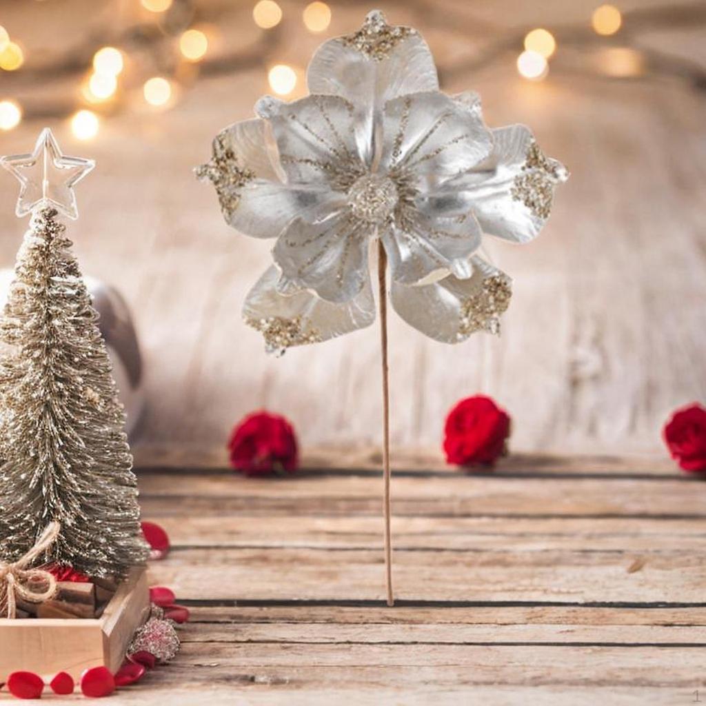 Christmas Poinsettia Arrangement, Floral Pick with Artificial Flower Stem for Seasonal Displays