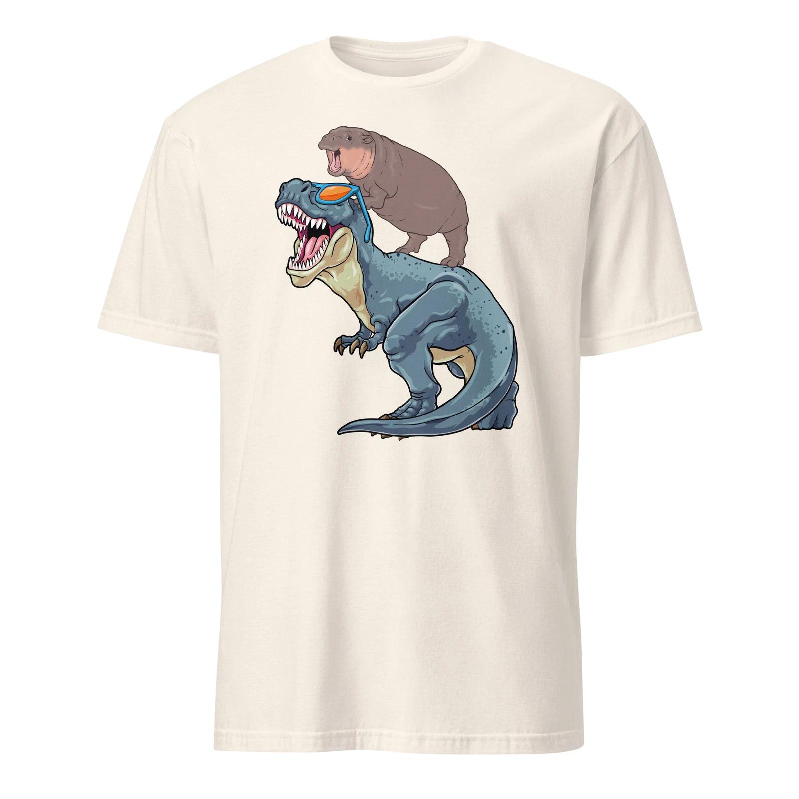 Moo Deng Shirt Baby Hippo Riding Dinosaur T Rex Pygmy Hippo T-Shirt Size S-3XL M