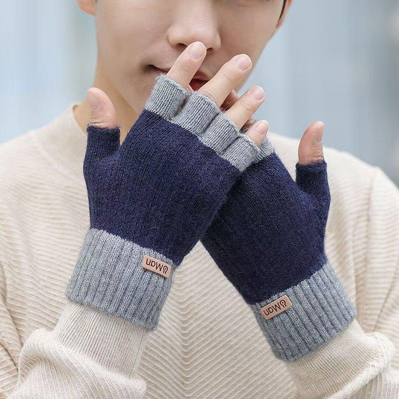 Cold-Proof Half-Finger Writing Gloves, Autumn Students Knitted Warm Wool Half-Finger Leaking Gloves