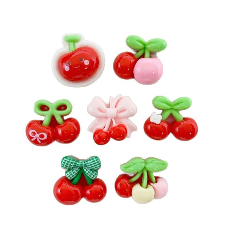 Mini Simulation Red Cherry Fruit Resin Accessories DIY Cream Glue Headband Hair Clip Stationery Patch