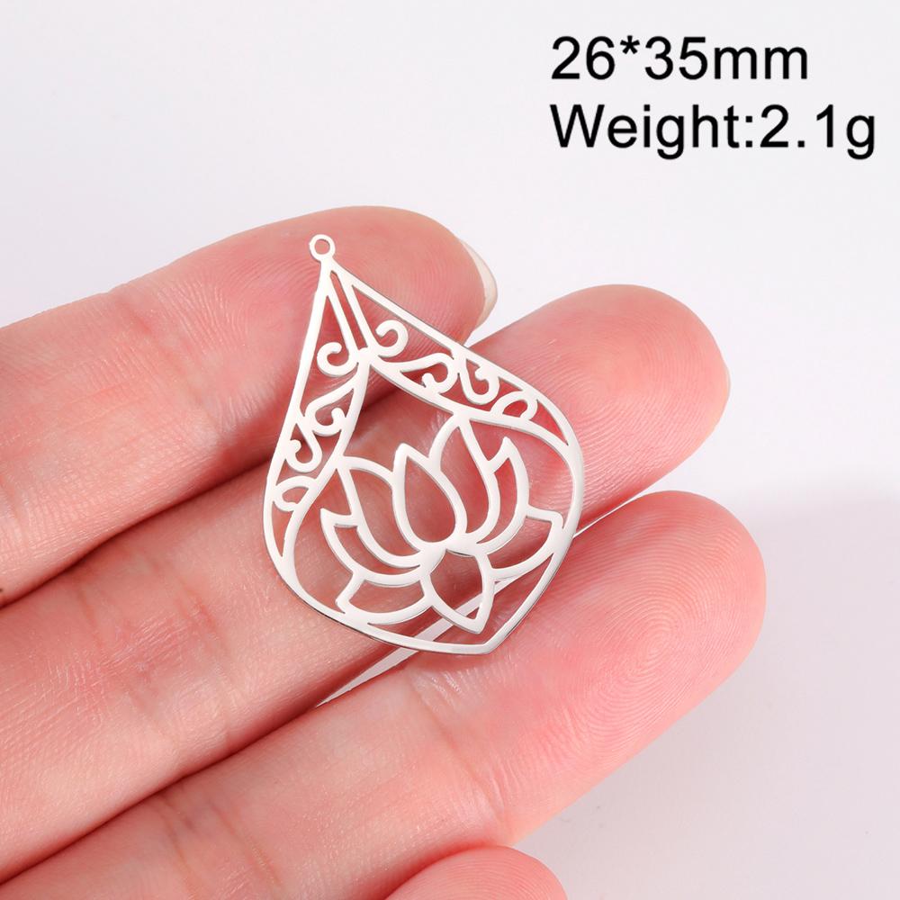 Dawapara Lotus Flower Charm for Jewelry Making Yoga Buddhist Mandala OM Lotus Pendant Accessories Stainless Steel Jewelry