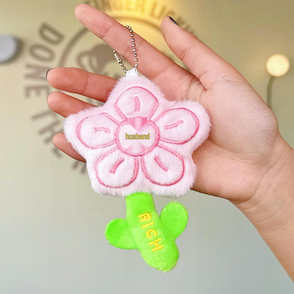 Cute Internet Celebrity Red Flower Plush Toy with Money Flower Pendant Keychain Bag Charm