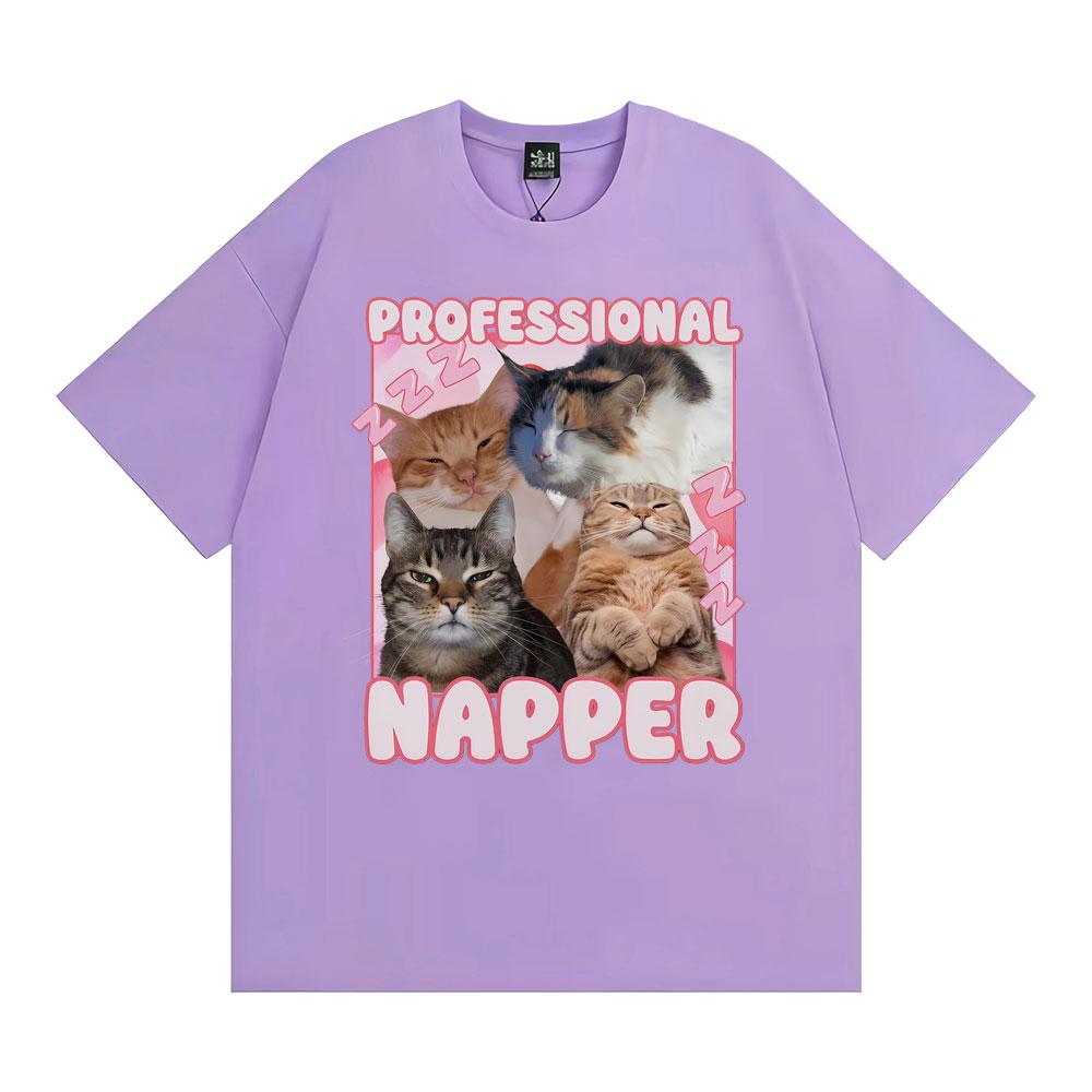 Professional Napper Sleeping Cats Graphic T Shirts Men Women Classic Fashion Aesthetic Short Sleeve T-shirts 100% Cotton T Shirt