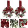 Hanging Window Wreaths Red Berry Rattan Small Floral Wreath for Cabinet Farmhouse Decoration 2Pcs with Red Ribbon Included