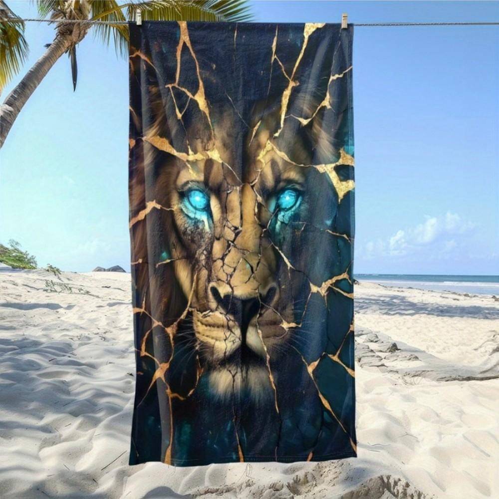 

Golden Cracked Lion Beach Towel Patterned Sunscreen And Windproof Suitable For Swimming Pool Camping Travel Blanket W30*H60(CM)