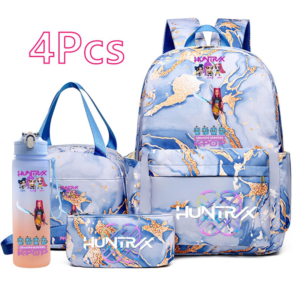 

4Pcs/set Demon Hunters Printed Backpack Handbag Pencil Case 750Ml Water Bottler for Teenager Boy Girl Large Capacity Waterproof Schoolbag