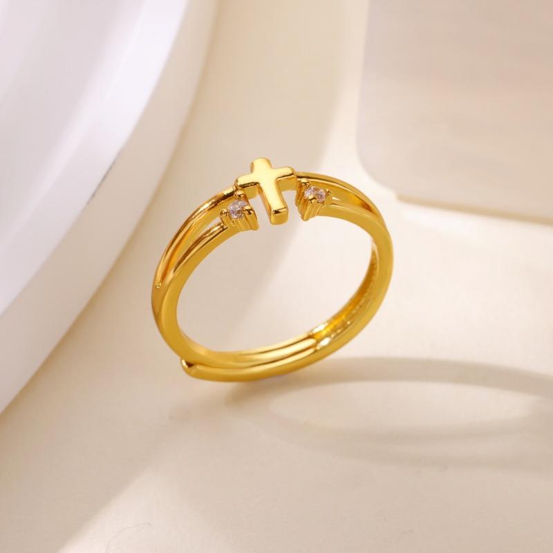 Hot-selling Gold Ring Women's Cross Diamond Ring Adjustable and Simple