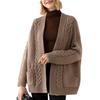 European and American V-neck Twist Sweater Women's Autumn and Winter Coat Wearing Lazy Wind Knitted Cardigan Top