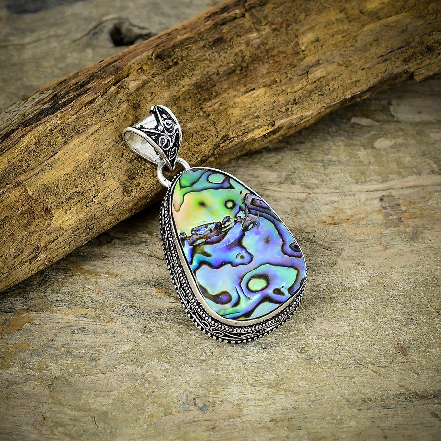 

Abalone Shell Gemstone Handmade 925 Sterling Silver Jewelry Pendant 2.09 M-4