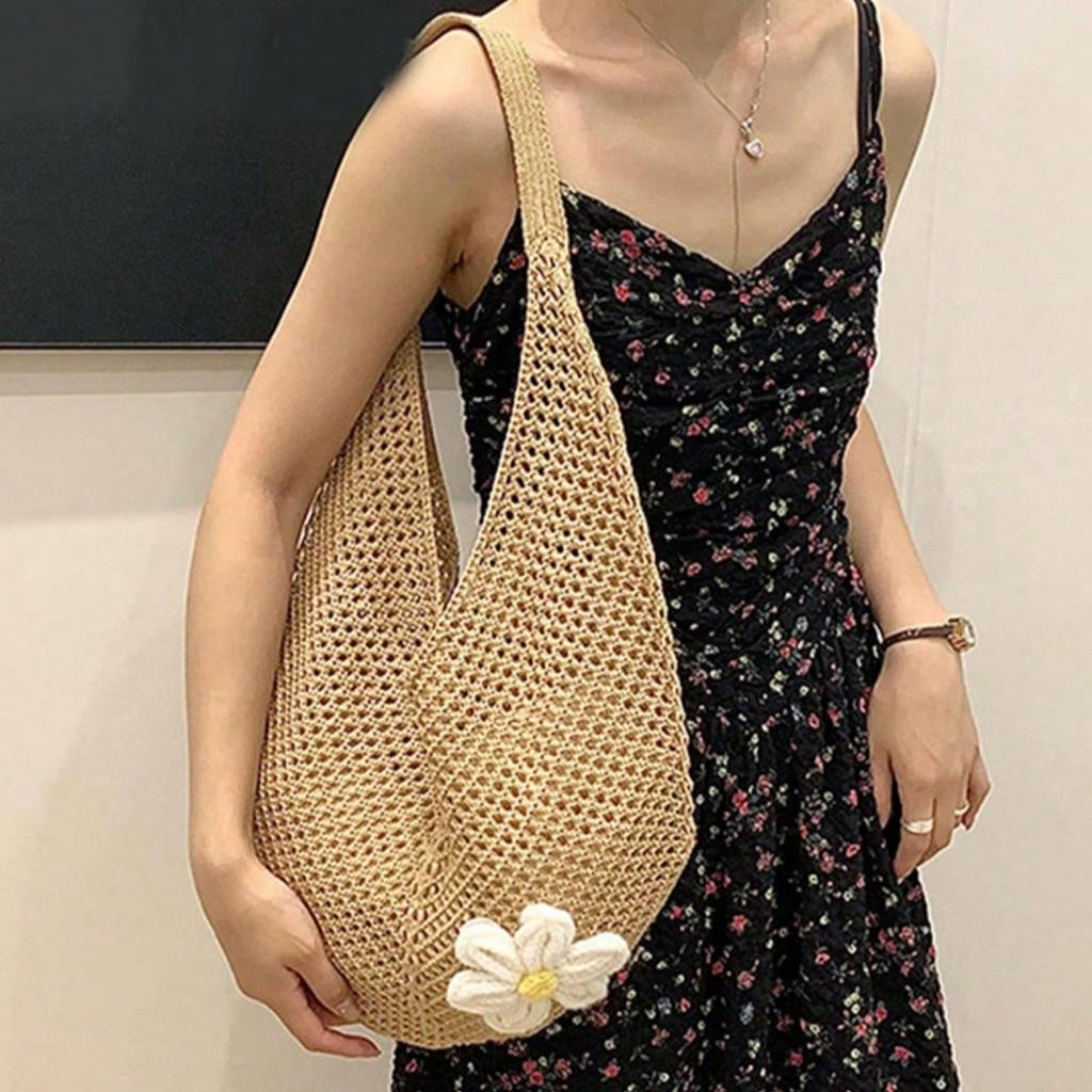 Women's Large-capacity Woven Shoulder Tote Bag Vacation Beach Bag Simple Leisure Vacation Style