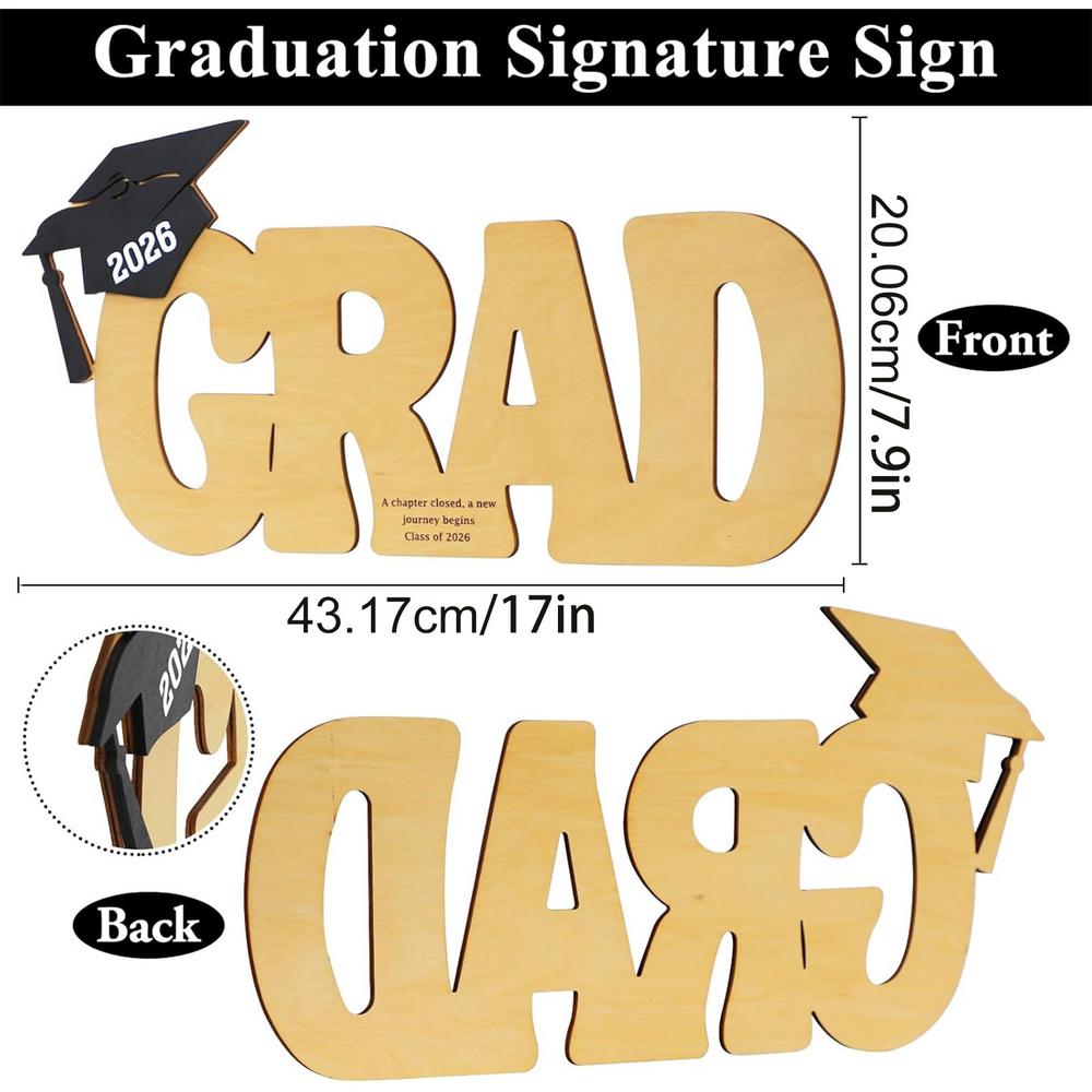 

2026 Wooden Graduation Signboard Photo Props Decoration Keepsake Signature Display Grad Party Decor With Grad Hat Design