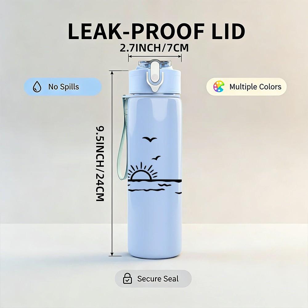 1PC Sea Gull Bird Over Ocean Wave Print 750ml Color Plastic Sports Water Bottle Leakproof Flip Straw Lid Suitable for Sports Office Home Use