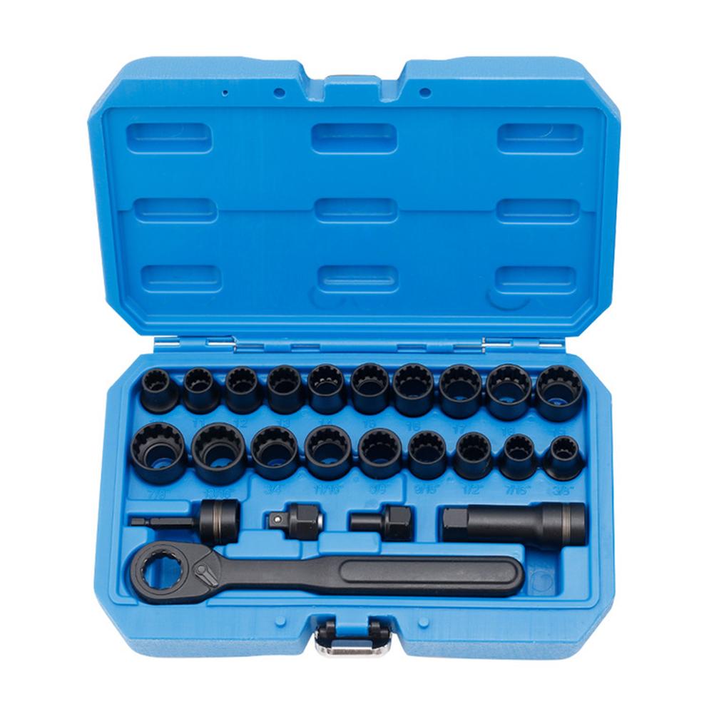 

24 Piece Pass Through Socket Wrench 10-19mm 3/8-7/8 inch Hollow Sleeve Bidirectional Ratchet with Carrying Case China Mainland