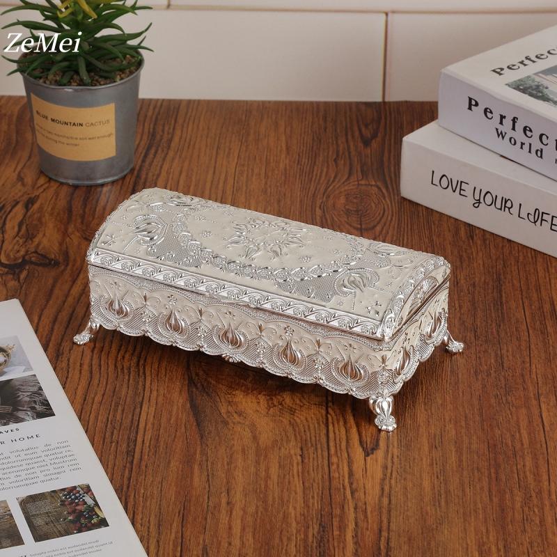European Style Bracelet Storage Box Jewelry Organizer,Exquisite Patterns Alloy Card Ring Storage Box Dresser Display Couple Gift