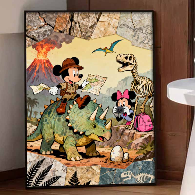Disney 5d diamond painting, Mickey dinosaur adventure diamond art painting diy handmade sticker gift, home decoration painting