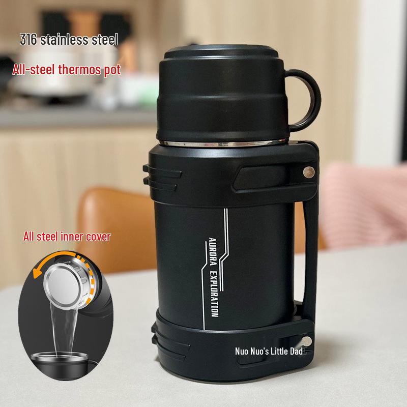 

2026 Year of the Horse Insulated Hot Water Bottle - 316 Double-Layer Stainless Steel for Outdoor, Car, Dorm Use Black 1600ml All Steel