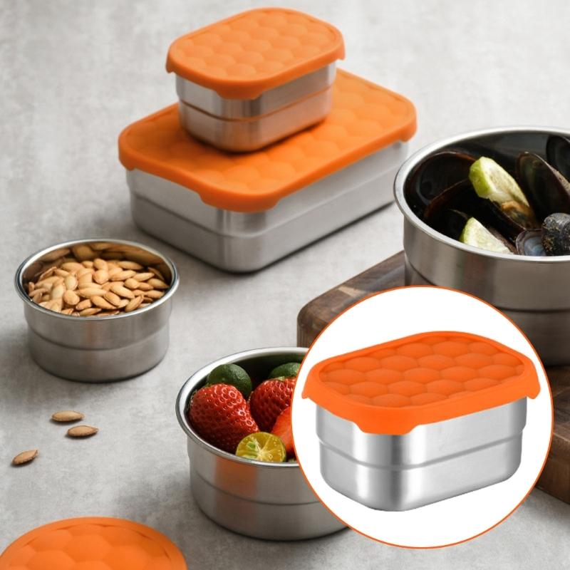 3 Stück Edelstahl Kinder Lunchbox Auslaufsicheres Design mit Silikondeckeln Leicht zu öffnen und stapelbar