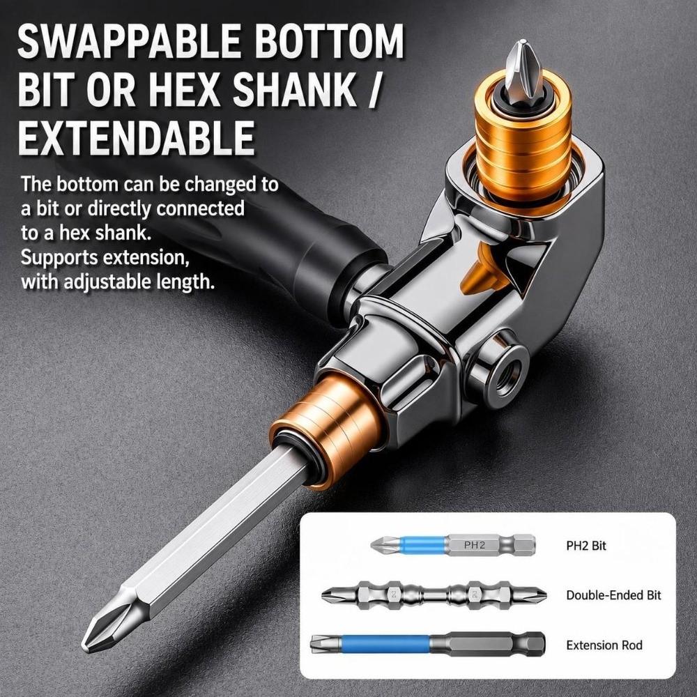 90 Degree Angle Driver Adapter Dual Bearing Offset Adapter Drill Accessory Narrow Area Install
