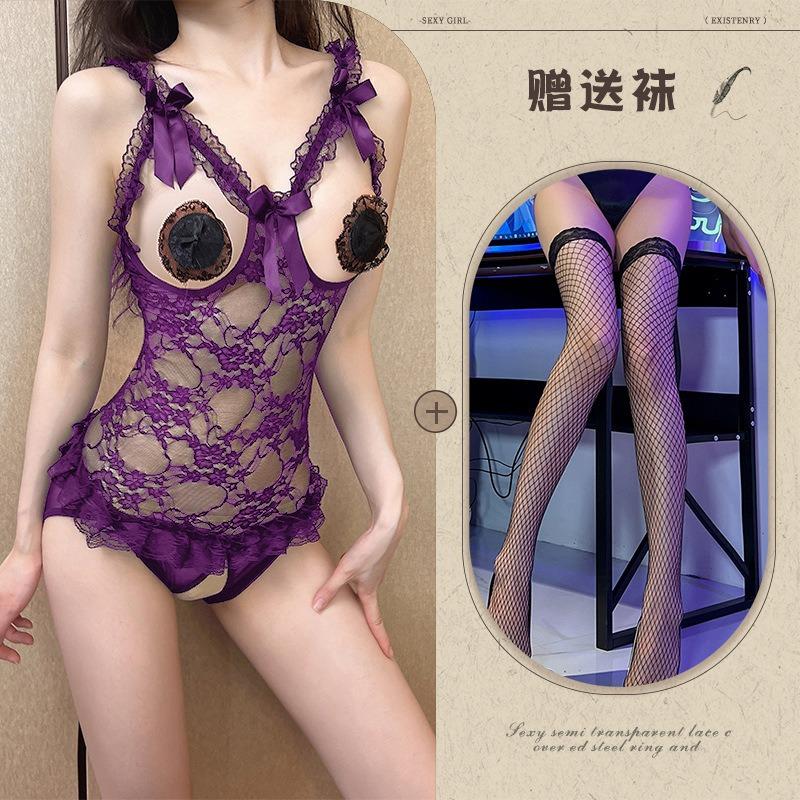 Large size erotic underwear hollowed out bare chest hot couple flirting free open file erotic uniform lace