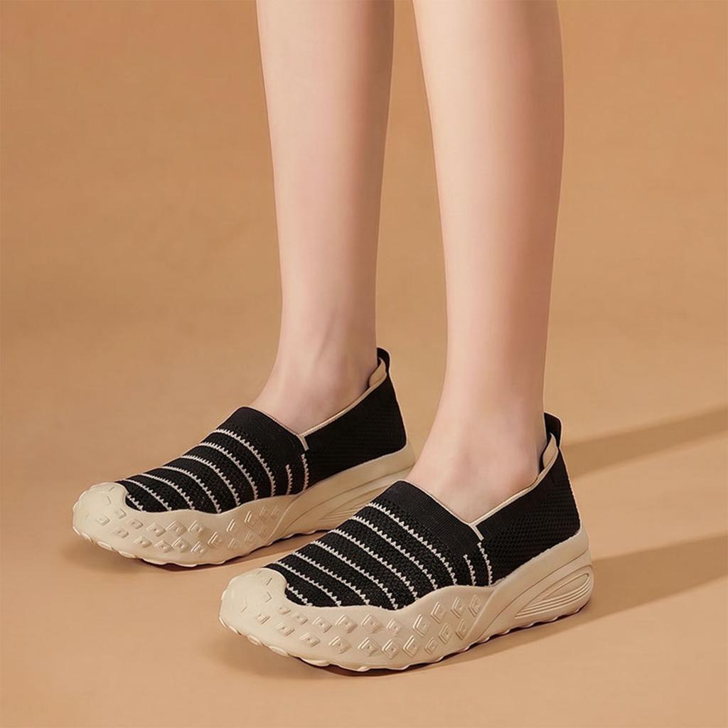 Women Breathable Mesh Slip On Shoes Lightweight Flyknit Casual Platform Sole Fisherman Shoes for Daily Wear