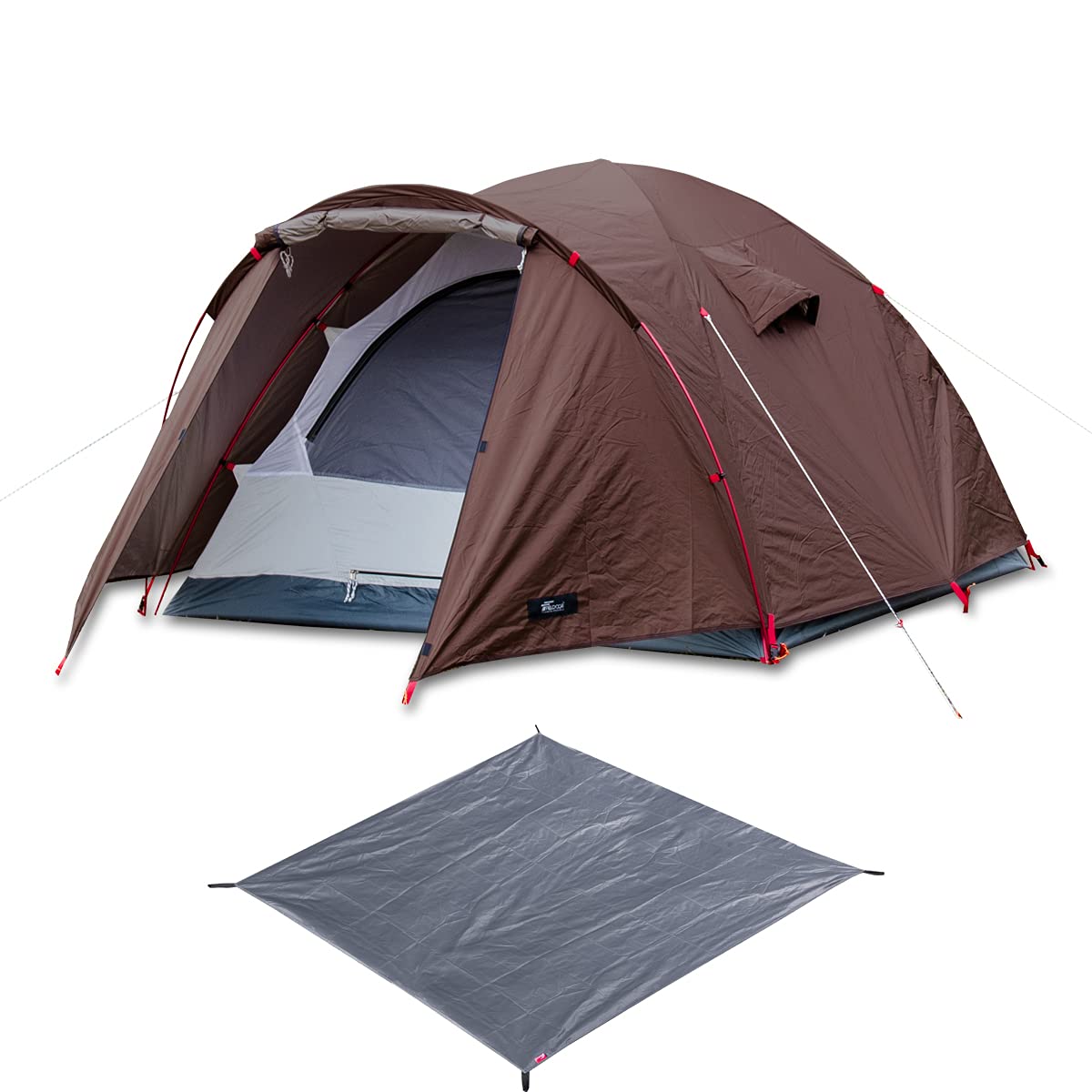 

Палатка-купол FIELDOOR Field Camp Dome 200 Plus с передней комнатой и тентом [темно-коричневым] и тентом [серым] Сопротивление давлению воды 1500 мм или