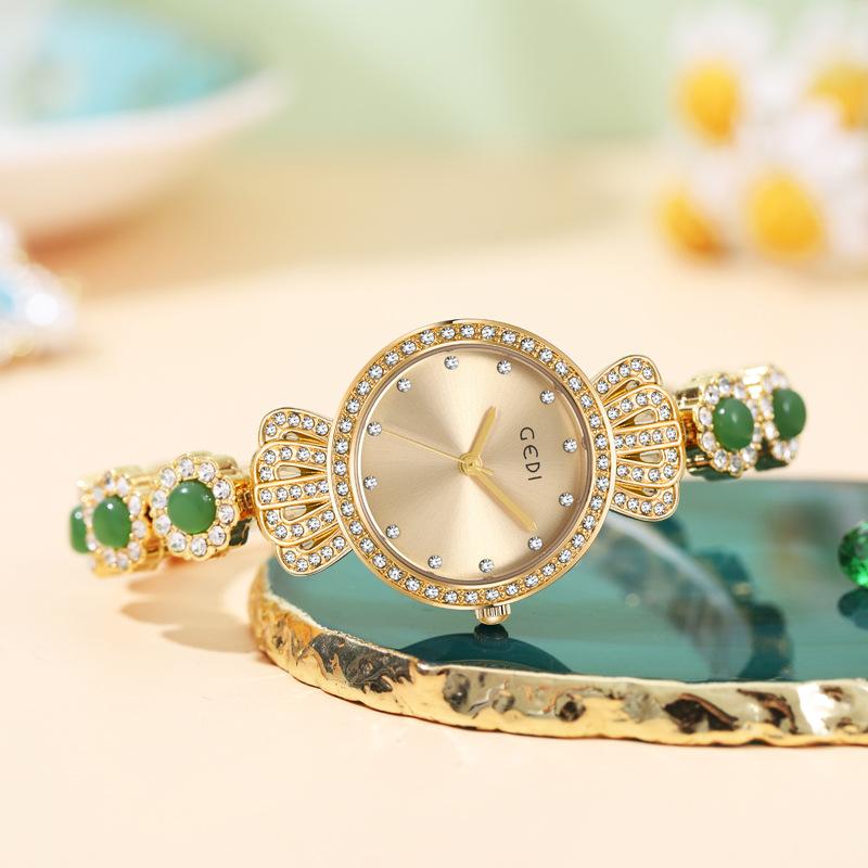 Niche Medieval Women'S Watch Light Luxury High-End Jade Watch Women'S Full Diamond Crown Quartz Waterproof Watch