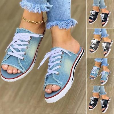 Womens Walk Sports Casual Shoes Lace-Up Comfy Classic Canvas Slip-on Sandals