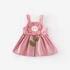 2025 Autumn Girls' Floral Embroidered Cartoon Suspender Dress - Korean Style