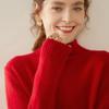 White Cashmere Rolled Collar Sweater - Women's Loose Fit Pullover for Autumn/Winter 2025