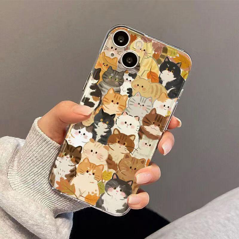 Kitty Party Soft Phone Case For iPhone 16 15 14 13 12 11 Pro Max 16E Plus SE2 12 13 Mini Vibrant Lily Print Clear Cover