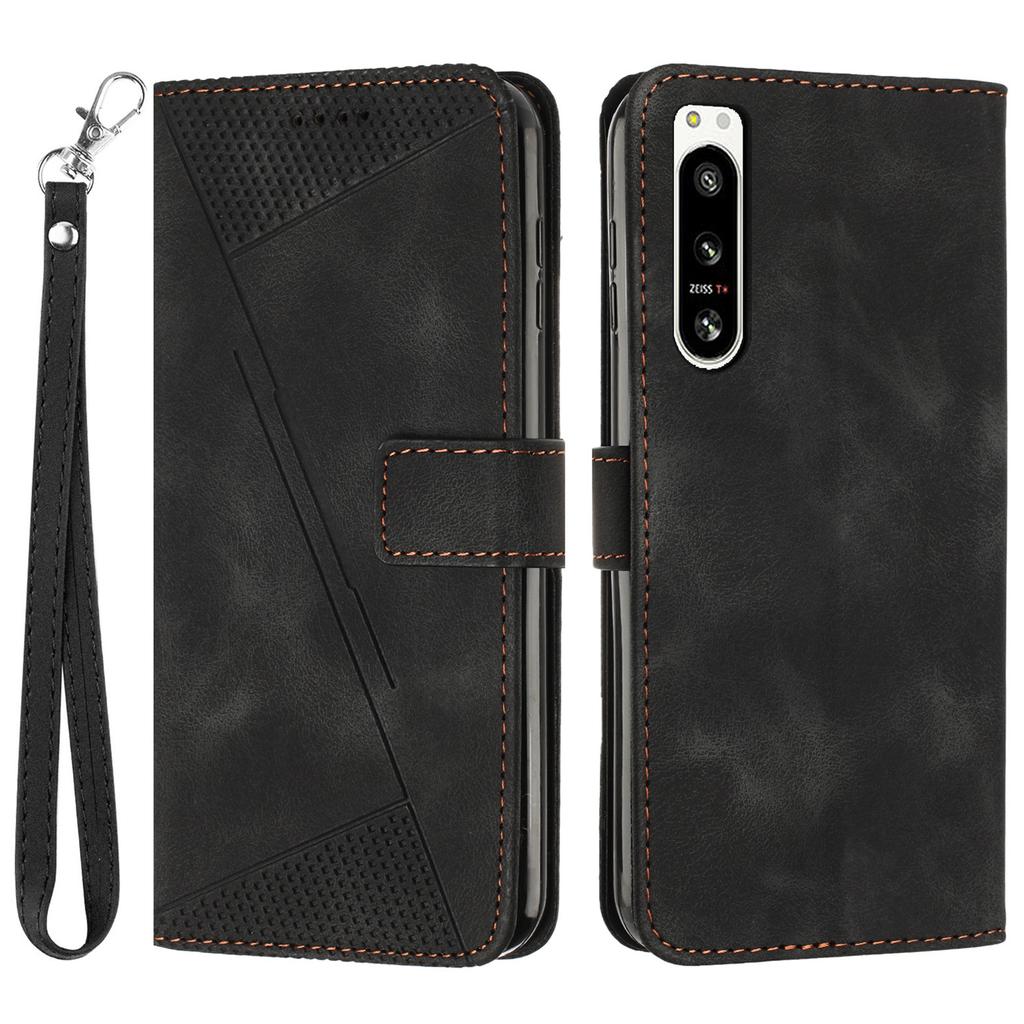 Shockproof PU Leather Case for Sony Xperia 5 IV 5G,Triangle Imprinted Phone Cover Stand Shell Wallet