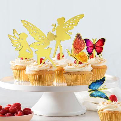 6Pcs Decoração de bolo Fada Borboleta Festa Feliz Aniversário Bolo Topper