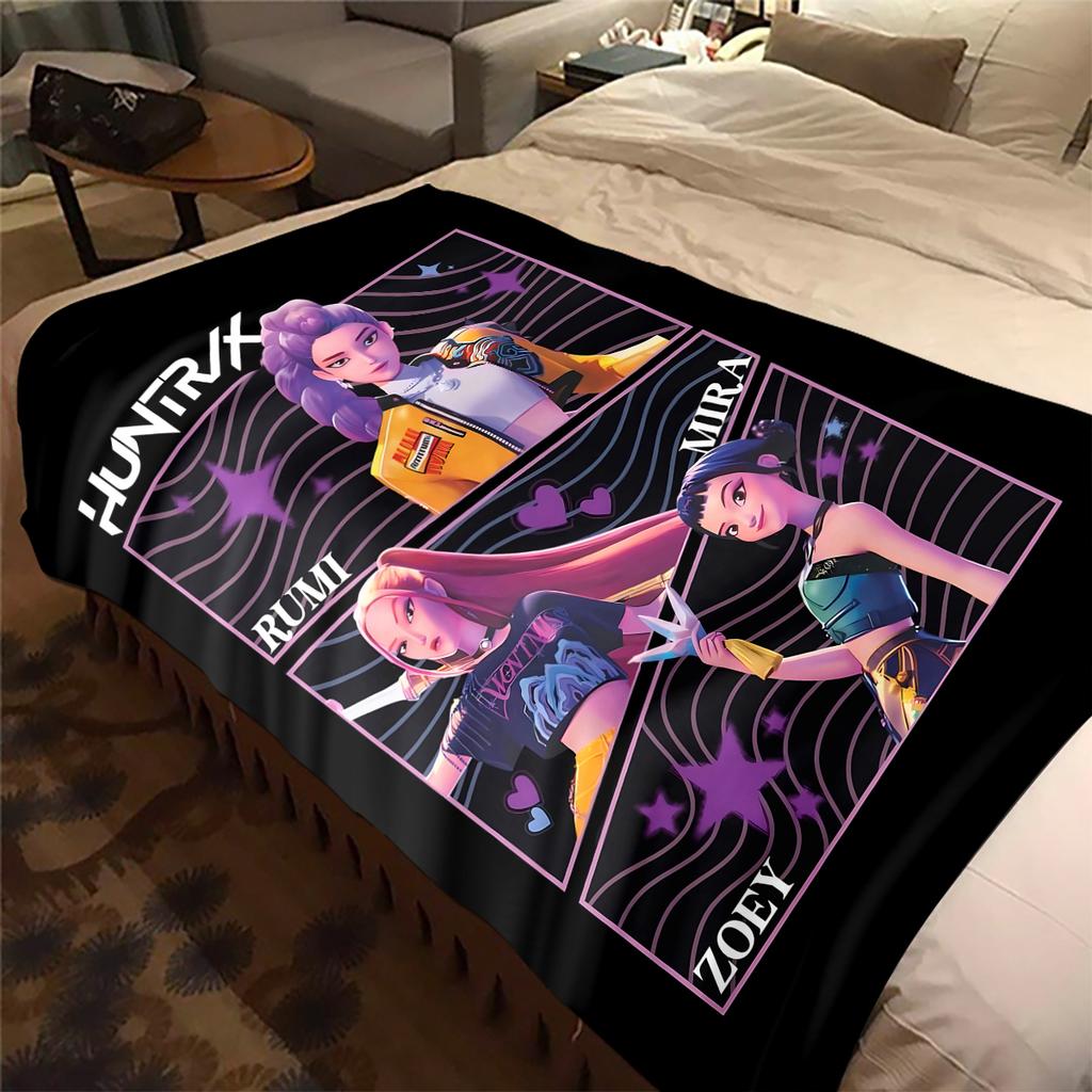 KPop Demon Hunters Flannel Blanket Print, Warm Soft for Sofa Bed Chair, Perfect for Travel Picnic -HYQ7