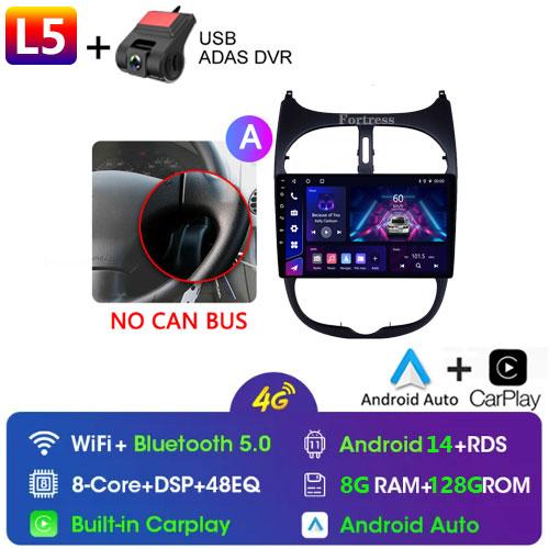 2DIN Android 13 Radio For Peugeot 206 206CC 206SW 2001 2002 2003-2008 Car Stereo Multimedia Player Carplay Auto GPS Navigation