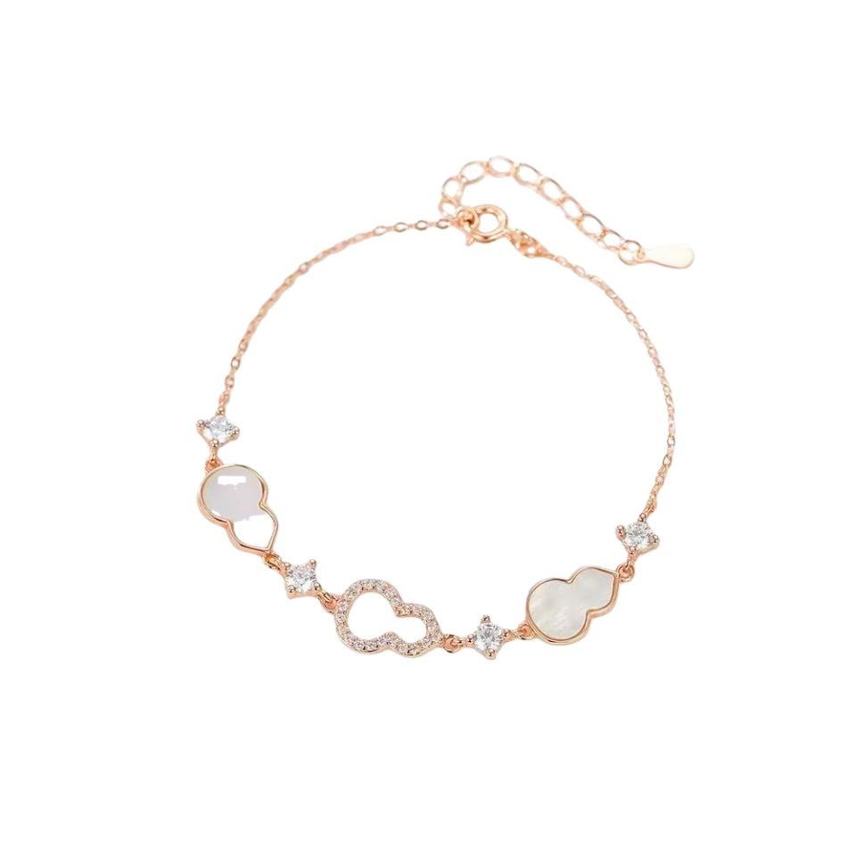S925 Sterling Silver Gourd Bracelet Mother - of - Pearl Rhinestone Elegant New Chinese Style