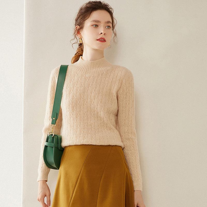 2024 Autumn/Winter Women's Jacquard Cashmere Knit Half-High Neck Sweater