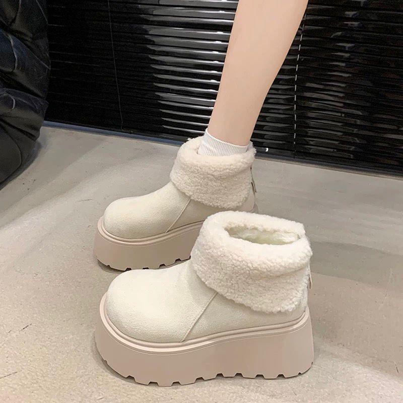 White heightened velvet thickened thick-soled snow boots, new winter warm and non-slip cotton shoes 35