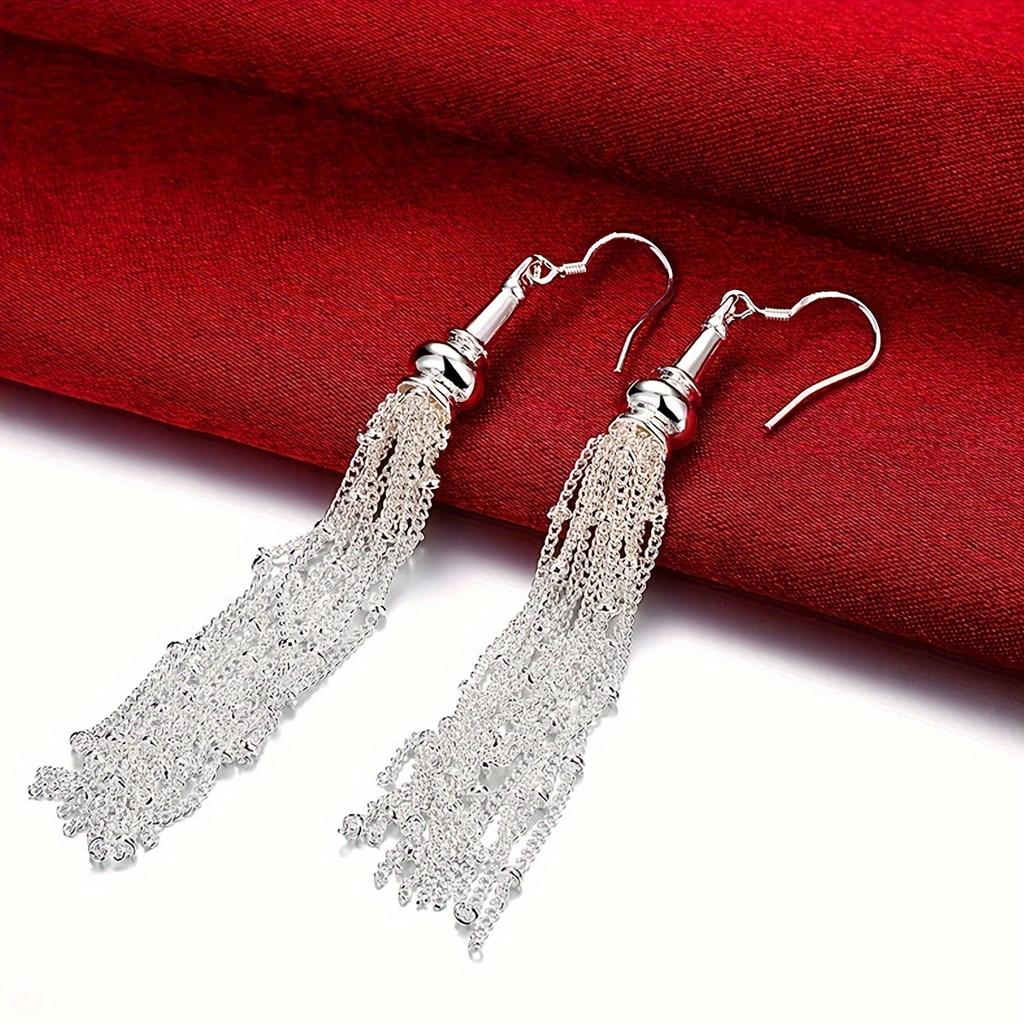 Long String Sassel Earrings Silvery Color Alloy Eardrop Accessory for Daily Occasions Perfect Jewelry  For Women Causal Decor