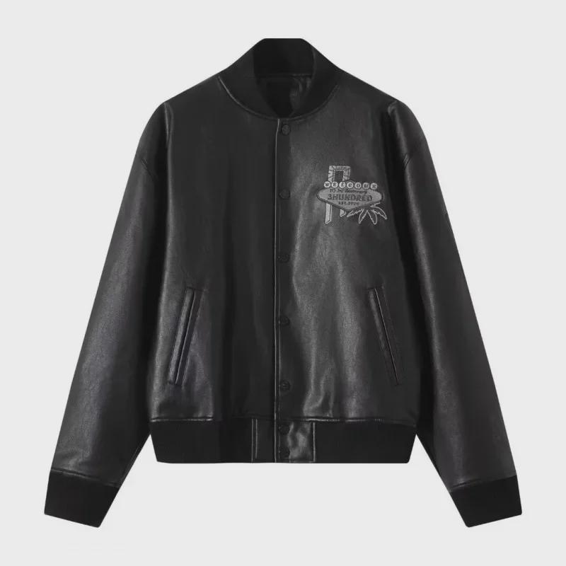 

Весна 2024 года, мужская модная бейсбольная куртка из кожи с вышивкой Spliced Poker L чёрный