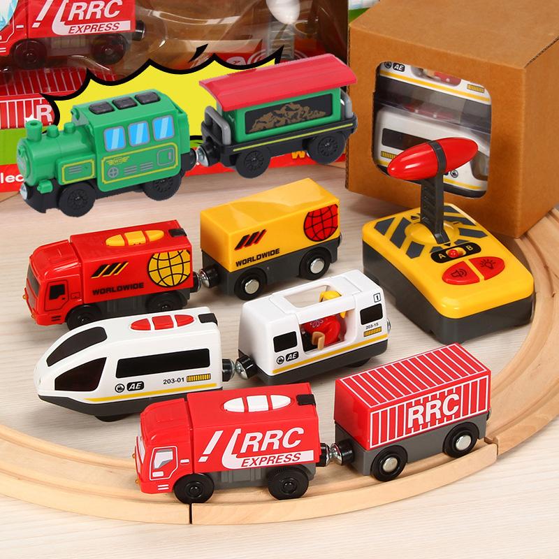 Remote Control Electric Train Set Magnetic Locomotive Diecast Slot Toy Fit for Wooden Railway Tracks Kids Vehicle Toys