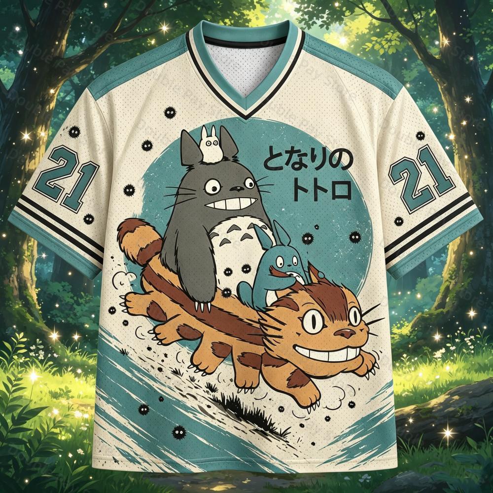 Men's shirt Woment-shirt Anime Neighbor Totoro V Neck Jersey Short Sleeve Sports T Shirt Casual Streetwear Hip Hop Uniform Tops