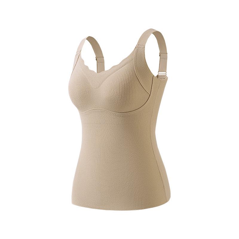 

Women s Body Shaping Cashmere Silk Fleece Lined Underwear – Warm, Comfortable, Thickened with Chest Pads for Autumn and Winter. L (100-120 lbs) бежевий