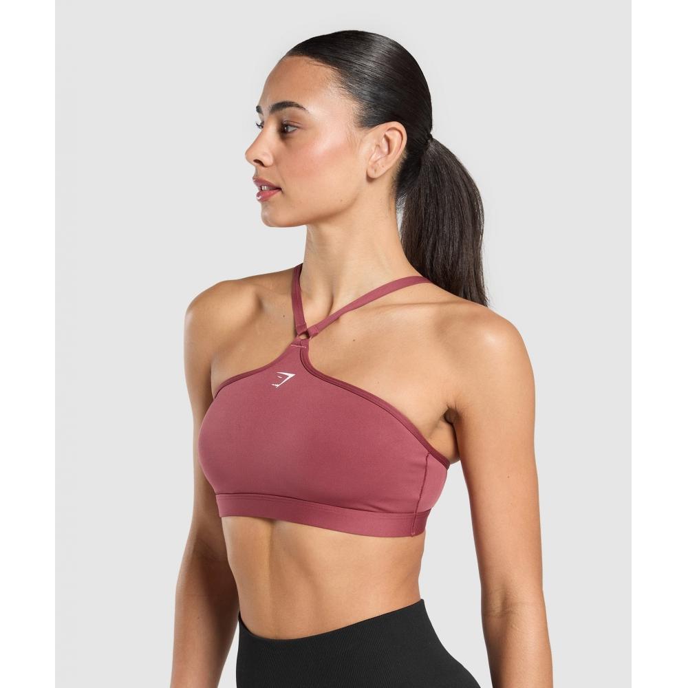 Gymshark Sportovní podprsenka s halterneck střihem Washed Berry Pink B3c5j Kcps