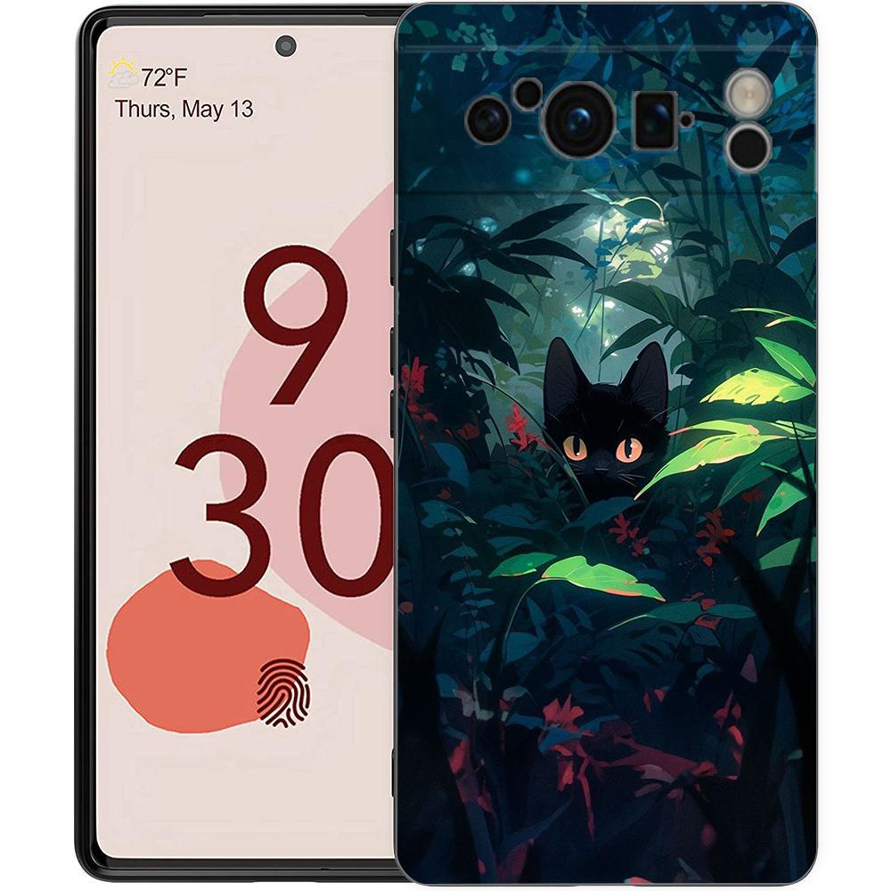 Artistic Black Cat Starry Night Phone Case For Google Pixel 9 8 7 6 Pro XL 8A 7A 6A TPU Shell Soft Shockproof Black Cover