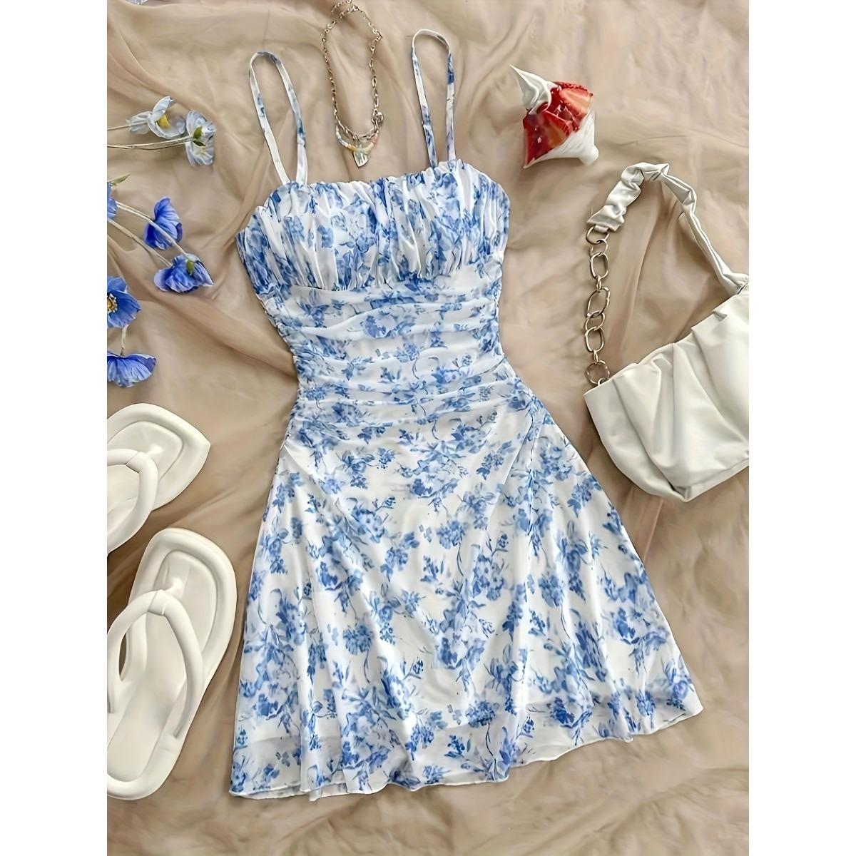 

New French Style Floral Sundress, High Waist Casual Sunscreen Dress, Trendy Vacation Dress for Women, Hot Selling Crossborder Apparel XS