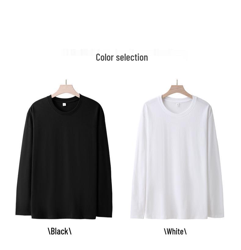 Men's Plus Size Crew Neck Long Sleeve Combed Cotton T-shirt - Solid Color, Spring/Autumn Style